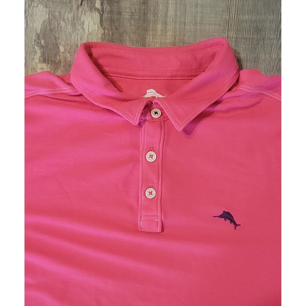 Tommy Bahama Polo Shirt Men Large L Pink Island Zone Supima Cotton Polyester Euc
